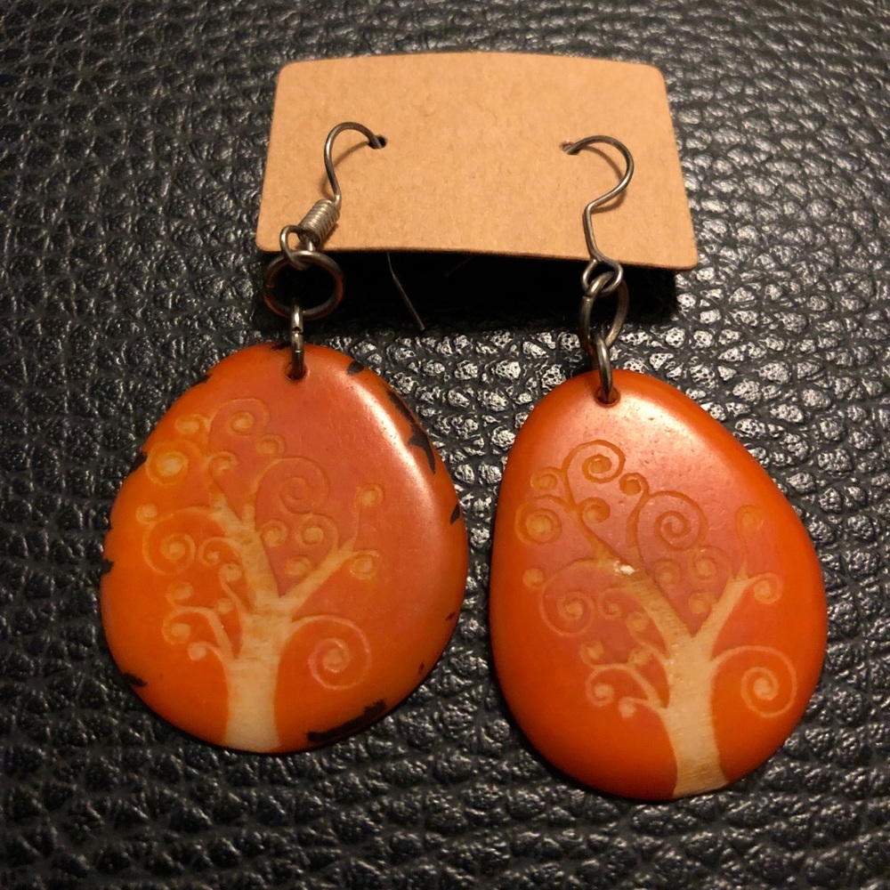 Tree Of Life Carved Tagua Nut Earrings - Picture 5 of 6